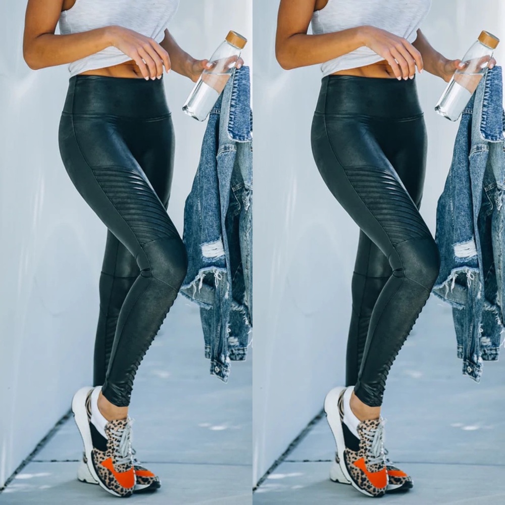 SPANX Faux Leather Moto Leggings - Picture 2 of 8
